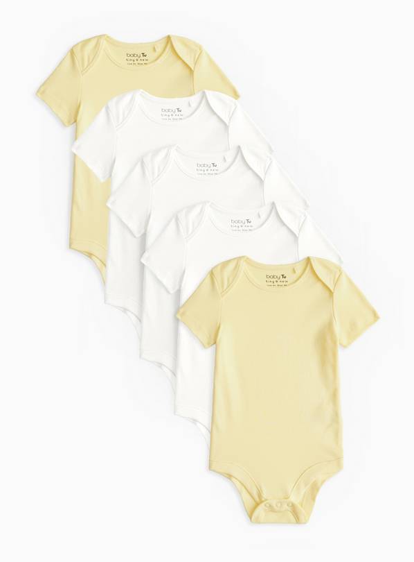 White & Yellow Short Sleeve Bodysuit 5 Pack 3-6 months