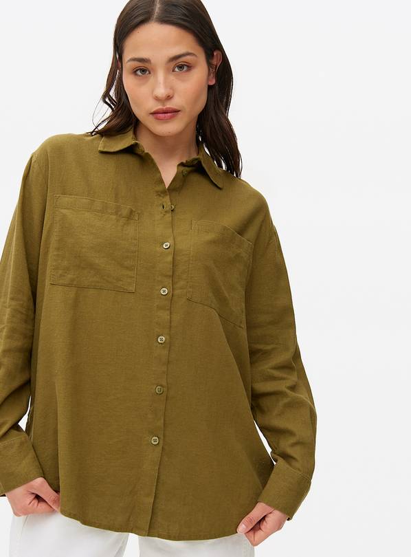 Khaki Linen Relaxed-Fit Shirt 10