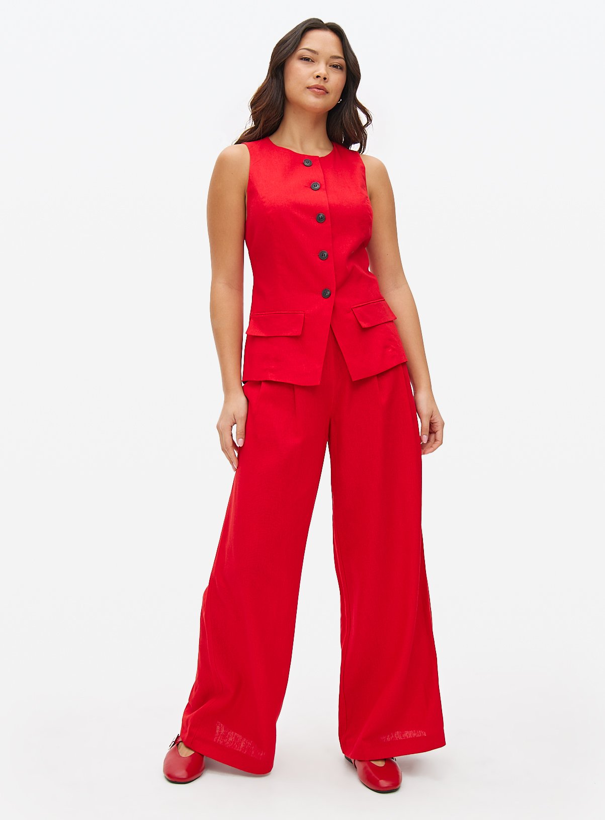 Red Linen Ultra Wide Co-ord Trousers  24S - Image 2 thumbnail