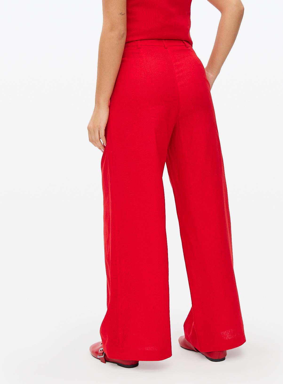 Red Linen Ultra Wide Co-ord Trousers  24S - Image 4