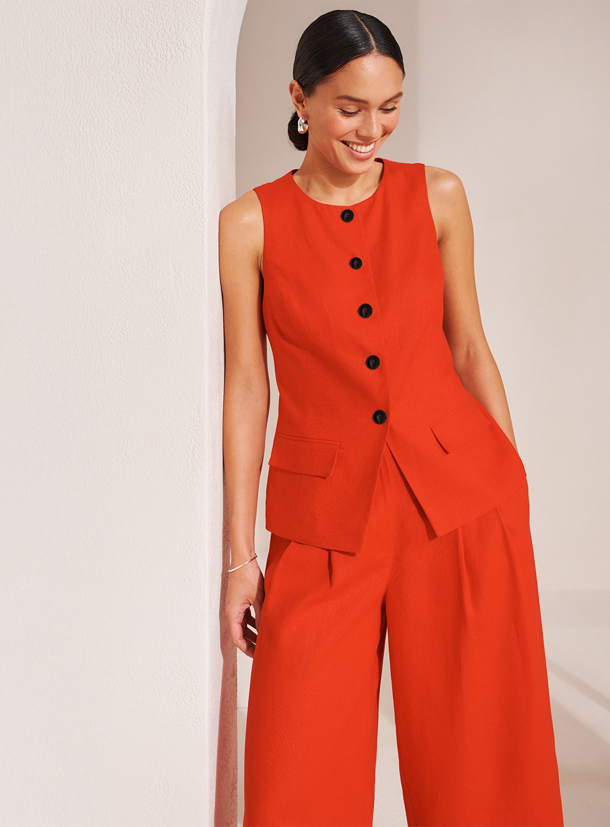 Red Linen Ultra Wide Co-ord Trousers  24S - Image 5 thumbnail