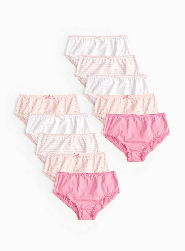 Pink Heart Stripe Printed Briefs 10 Pack 8-9 years