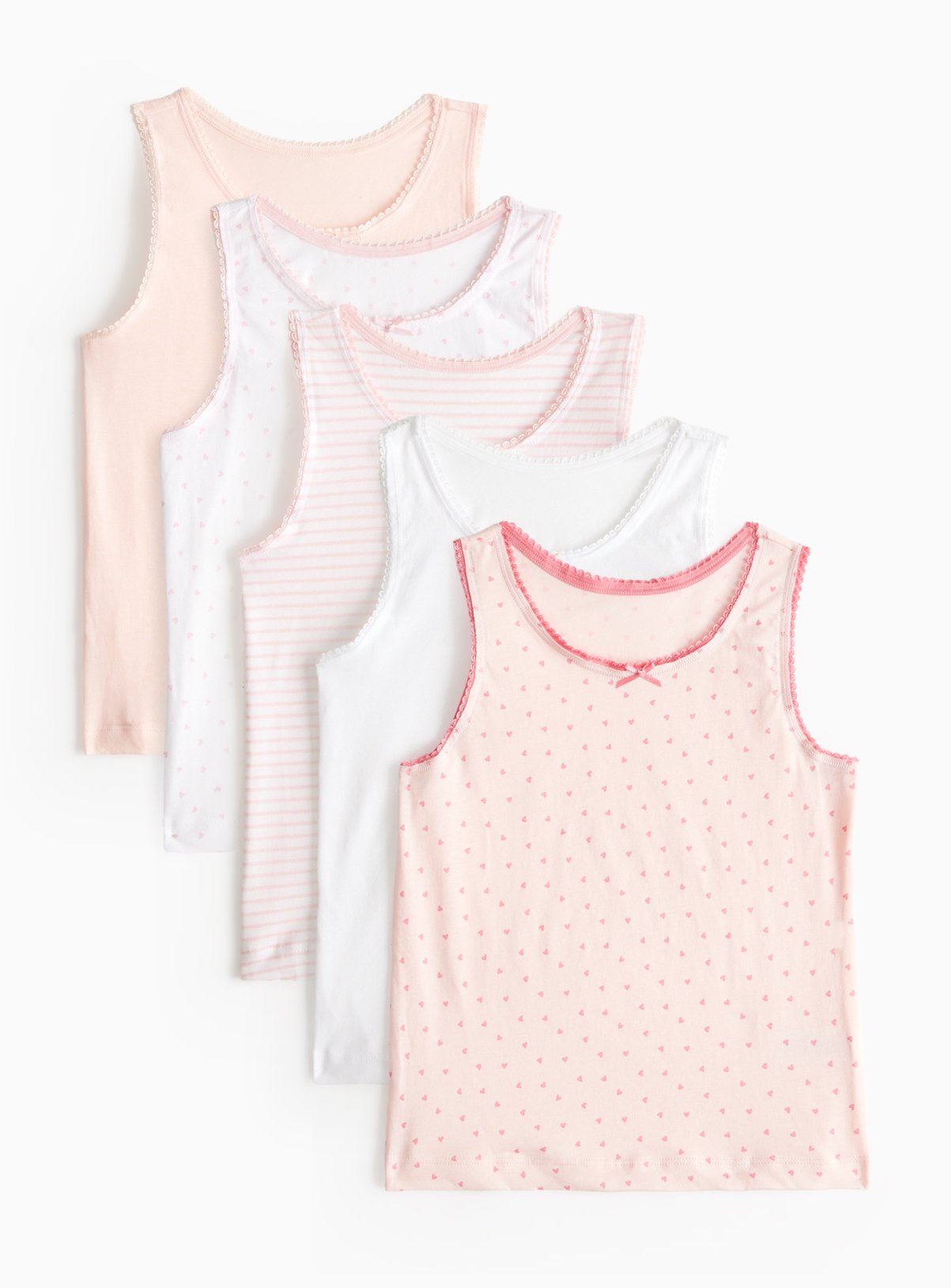 Pink Pink Stripe Heart Print Vests 5 Pack (11-12 Years) - Tu by Sainsbury's