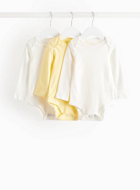 White & Yellow Long Sleeve Bodysuit 3 Pack 12-18 months