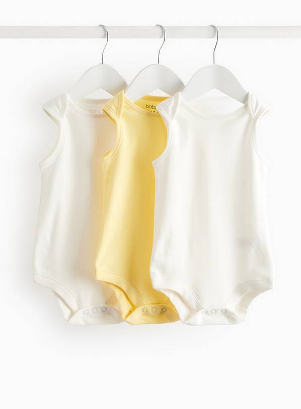 White & Yellow Sleeveless Bodysuit 3 Pack 3-6 months