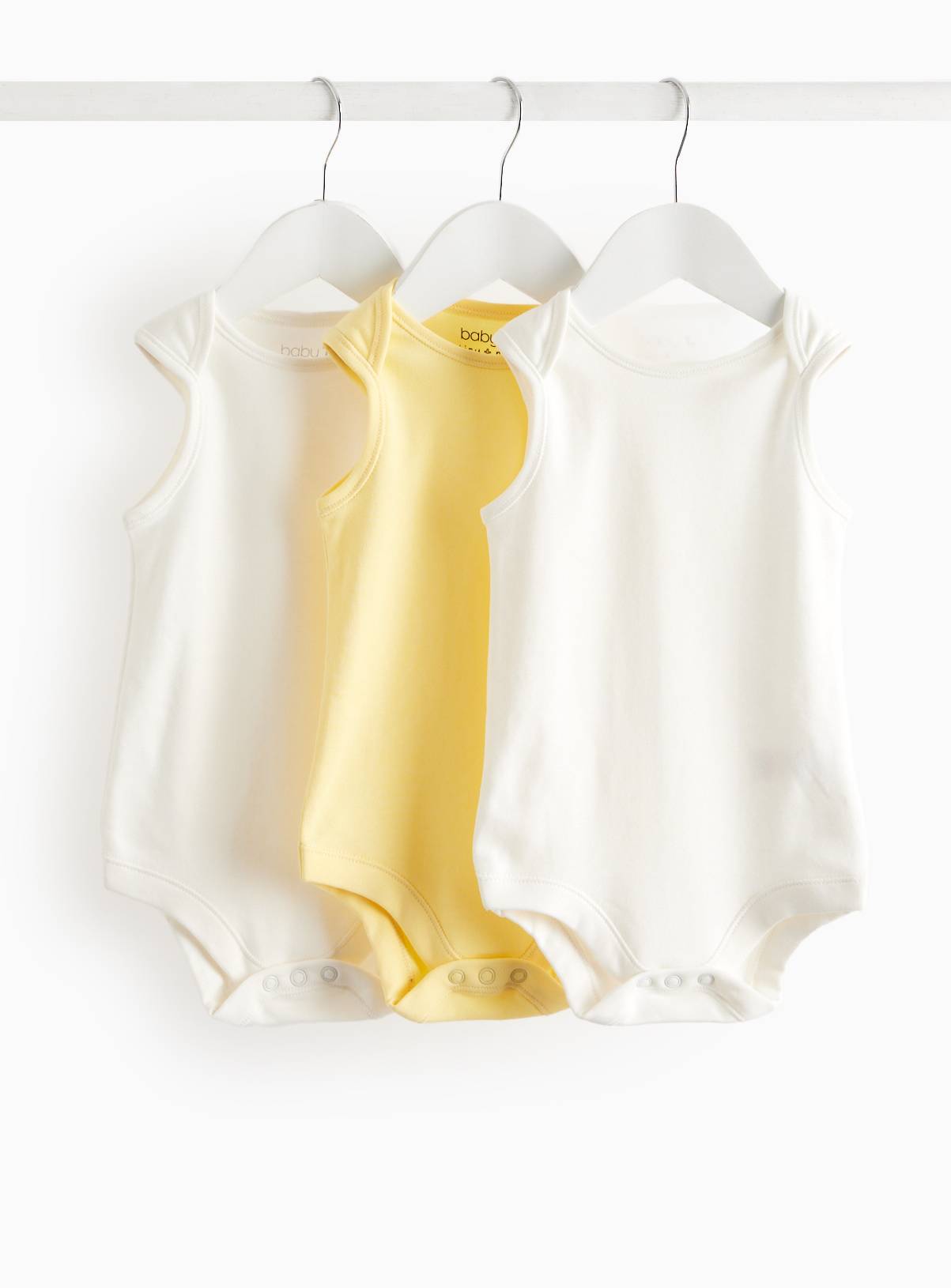 White & Yellow Sleeveless Bodysuit 3 Pack Up to 3 mths - Image 1
