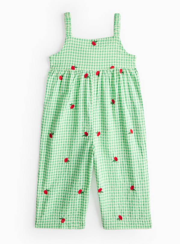 Green Gingham Tomato Embroidered Jumpsuit 1-2 years