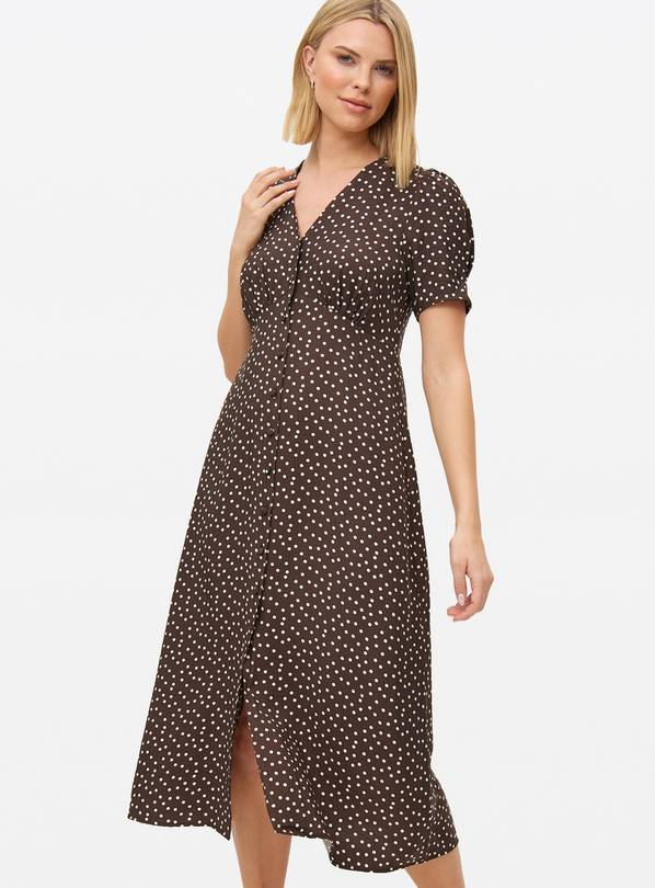 Chocolate Brown Spot Printed Midaxi Tea Dress 12