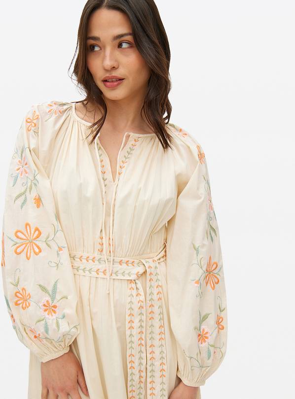 Cream Floral Embroidered Midi Dress 22