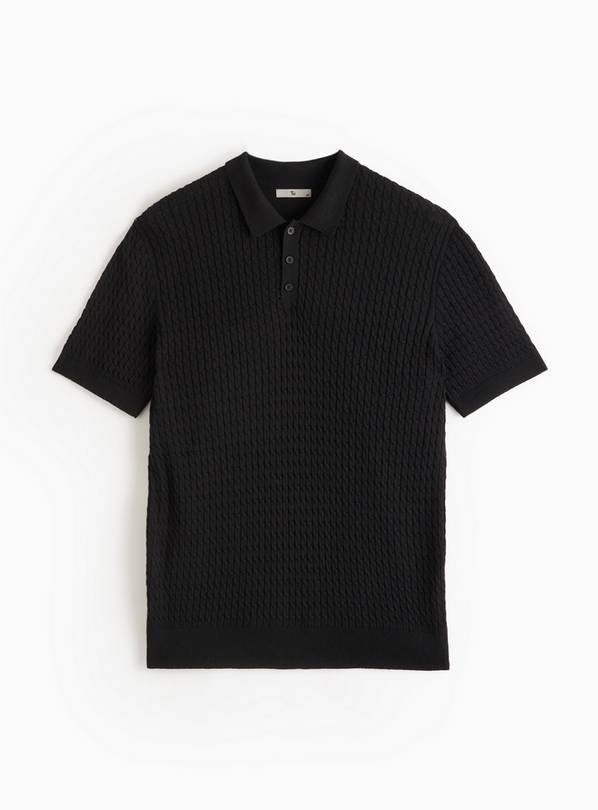  Black Cable Knit Polo Shirt XXXL