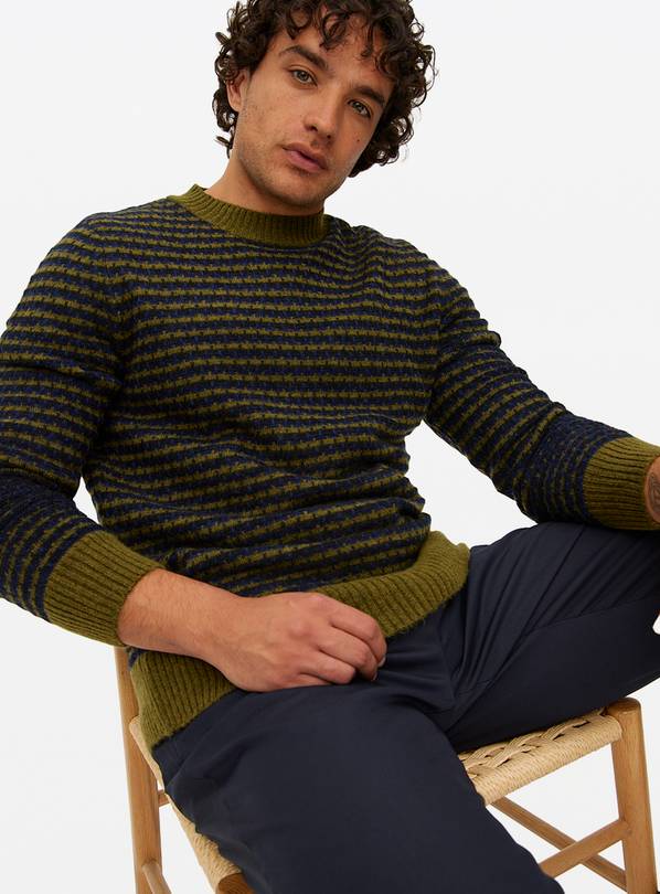 Green Brick Stitch Crew Neck Jumper L