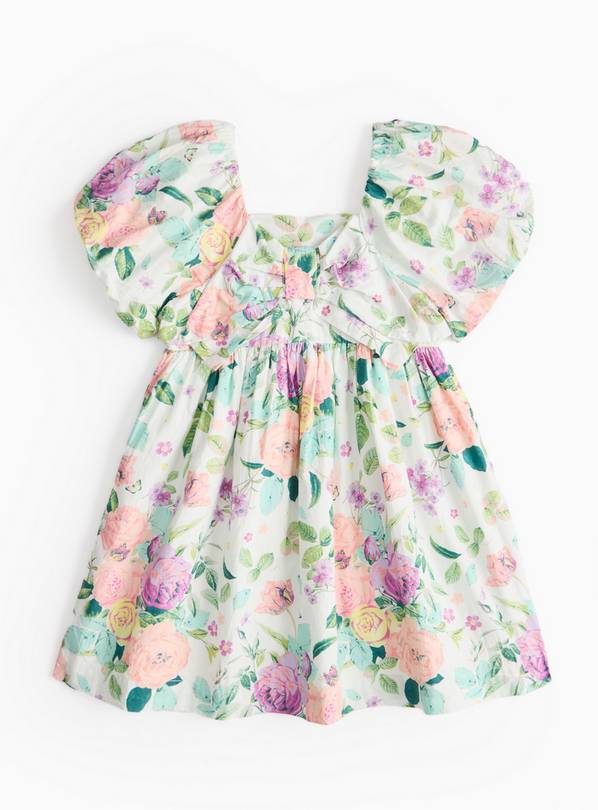 Green Floral Print Puff Sleeve Dress 3-4 years