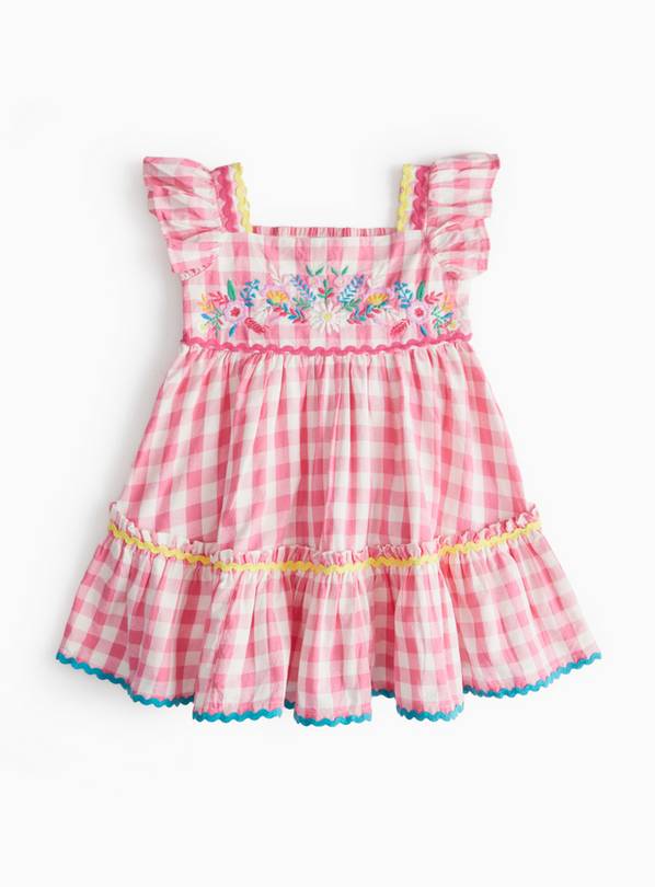 Pink Gingham Floral Embroidered Dress 1-2 years