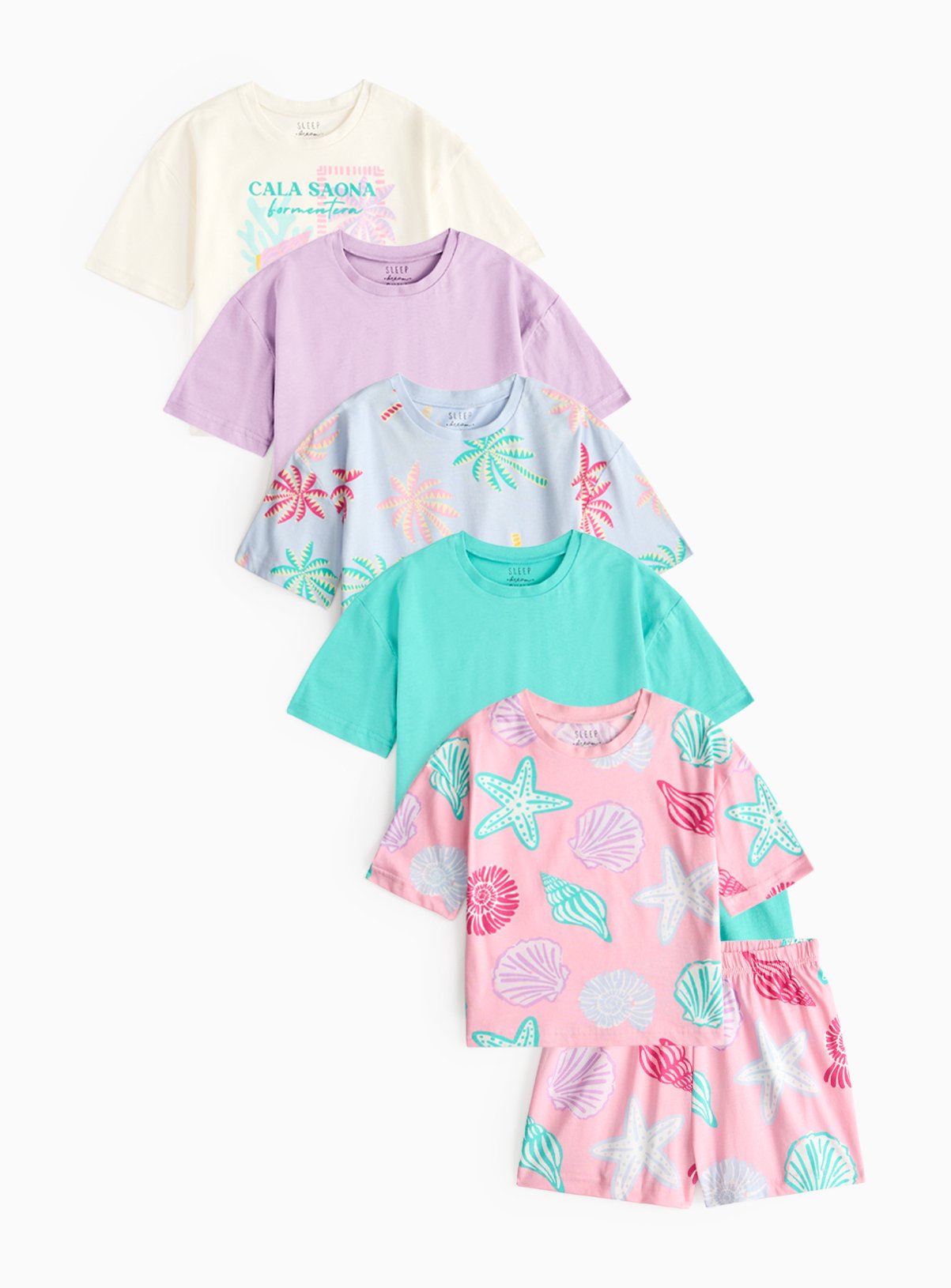 Pink Shell Printed Pyjama Sets 5 Pack (12-13 Years) - Tu by Sainsbury's