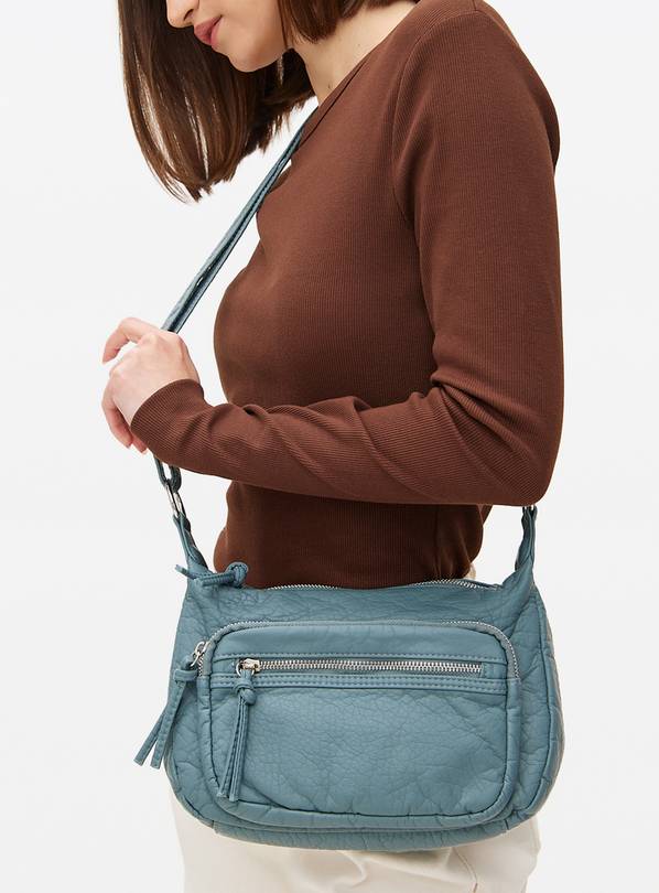 Blue Washed Faux Leather Crossbody Bag One Size