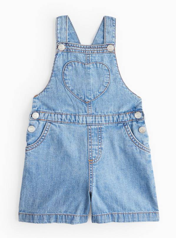 Mid Blue Heart Detail Denim Dungarees 1-2 years