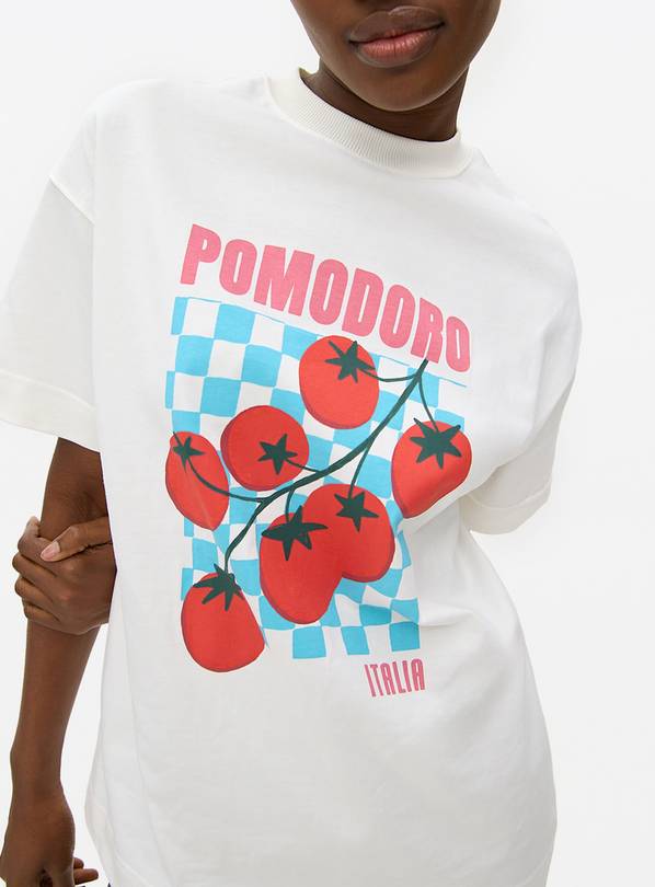 White Pomodoro Graphic Oversized T-Shirt M