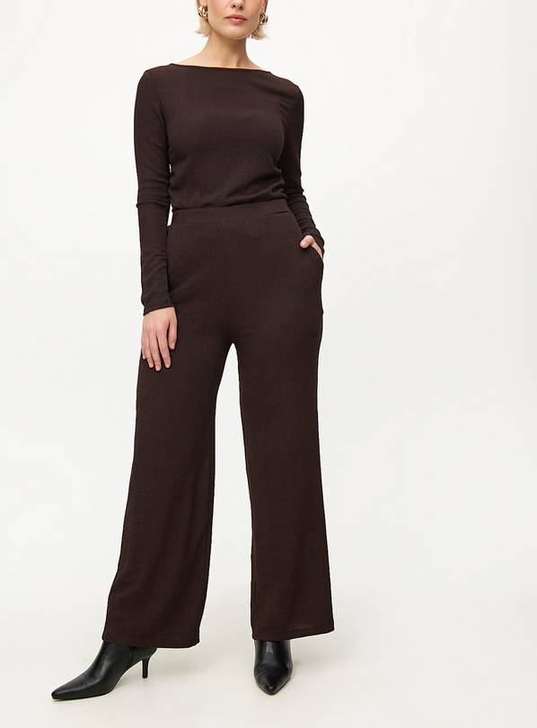 Chocolate Brown Textured Wide Leg Co-ord Trousers  22