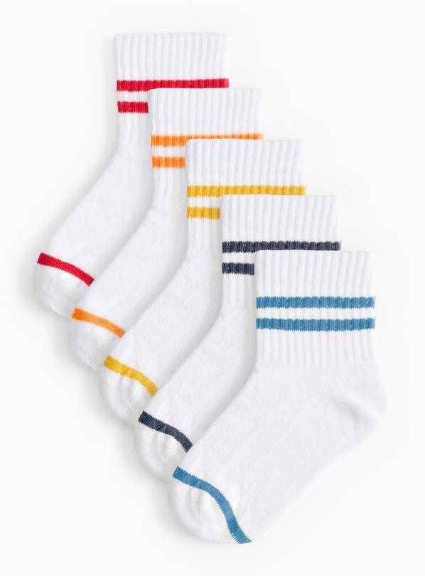 White Stripe Ankle Socks 5 Pack 6-8.5