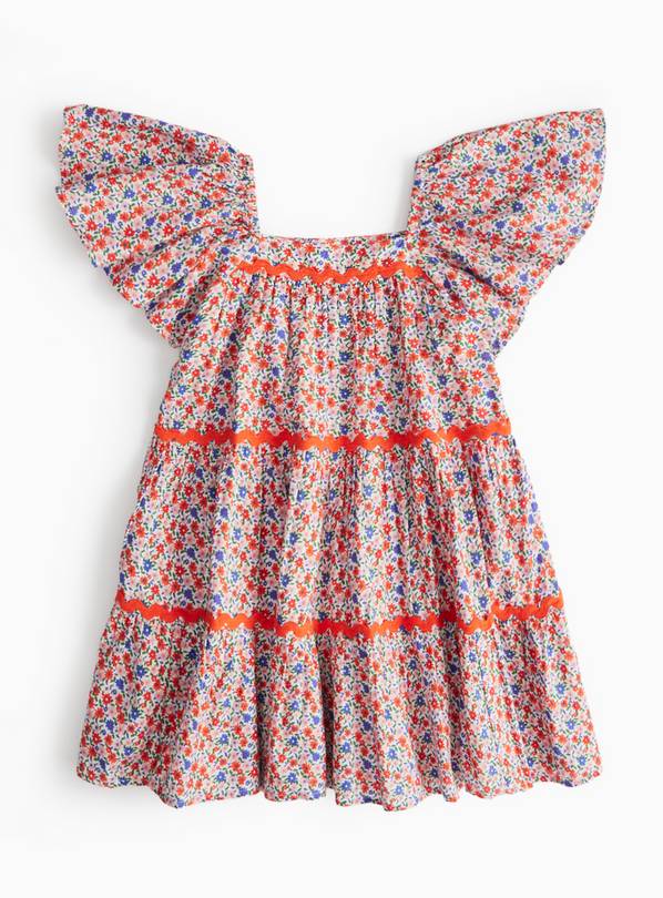 Red Tiered Floral Patterned Dress 11 years