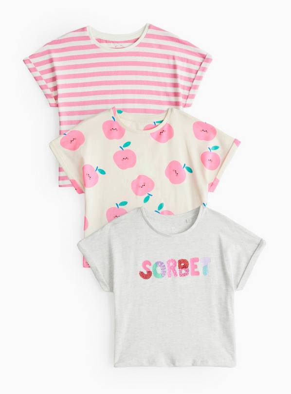 Grey & Pink Printed T-Shirt 3 Pack 3-4 years