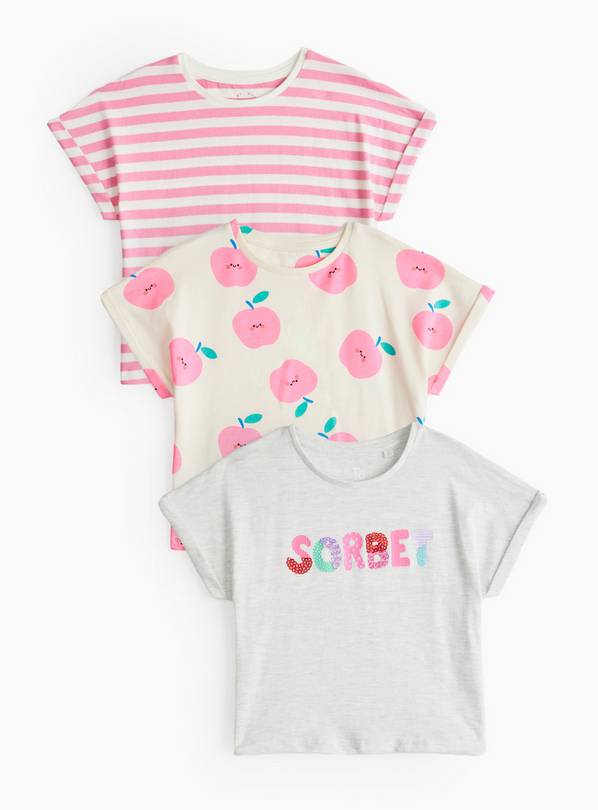 Grey & Pink Printed T-Shirt 3 Pack 5-6 years