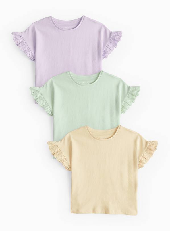 Pastel Broderie Frill Short Sleeve T-Shirts 3 Pack 1-2 years