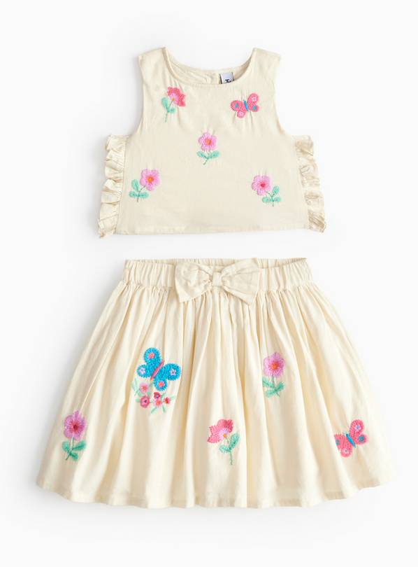 Cream Butterfly Embroidered Top & Skirt Co-ord Set 3-4 years