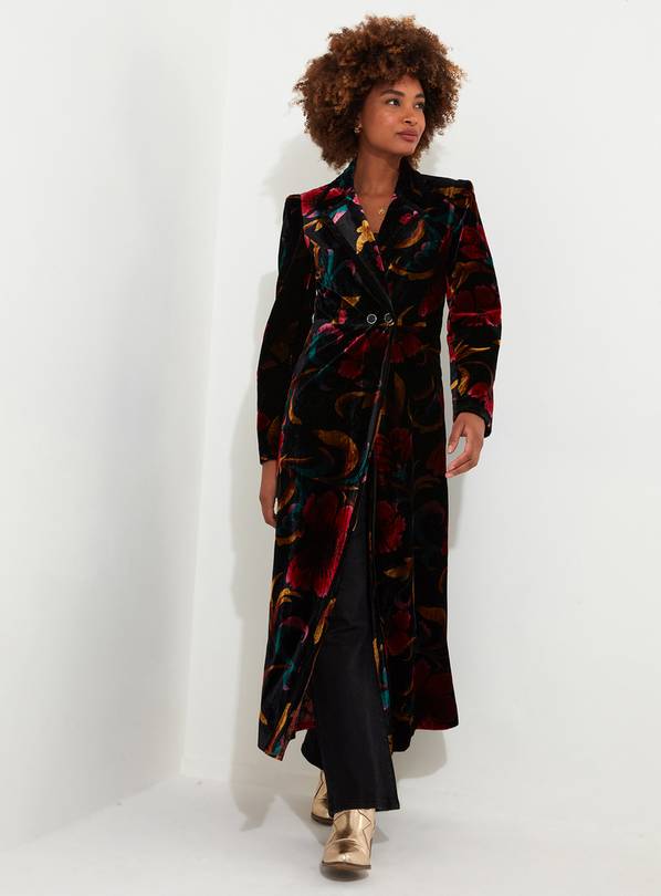 JOE BROWNS Boutique Floral Longline Velour Coat 10