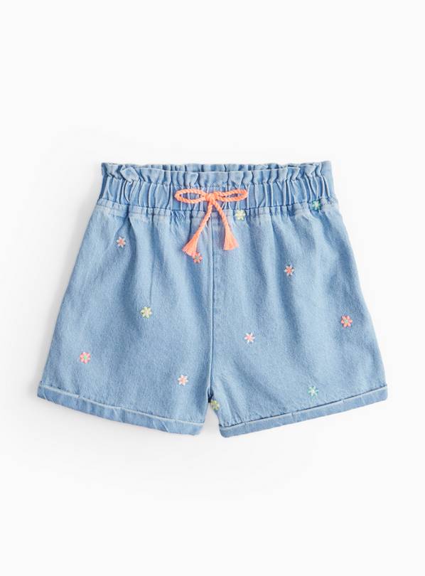 Blue Embroidered Flower Tassel Shorts 1-2 years