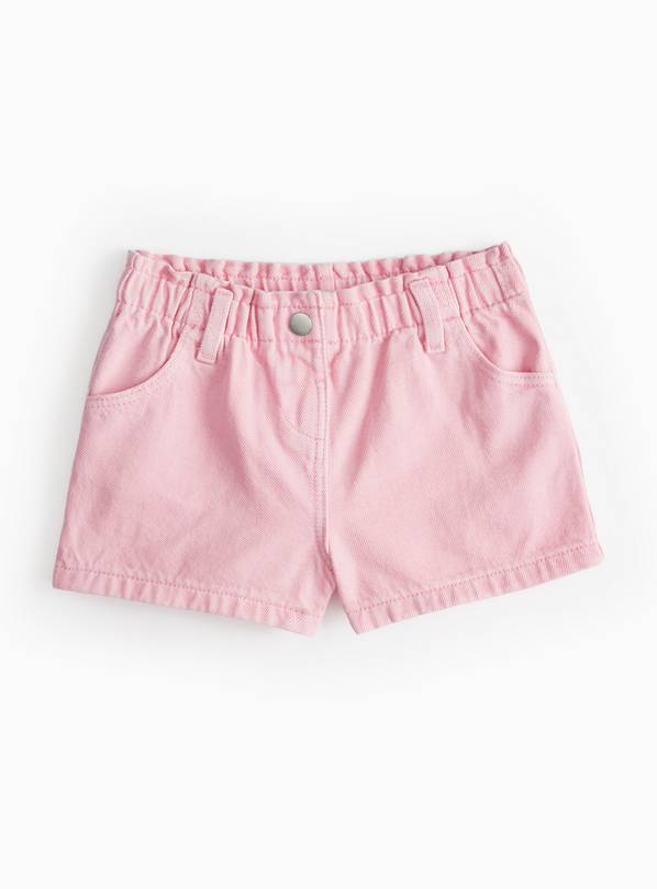 Pink Denim Paperbag Waist Shorts  1-2 years