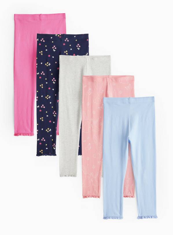 Plain & Printed Jersey Leggings 5 Pack 1-2 years