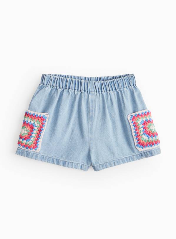 Pale Denim Crochet Pocket Shorts 4-5 years