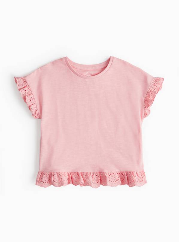 Pink Broderie Frill Short Sleeve T-Shirt 4-5 years