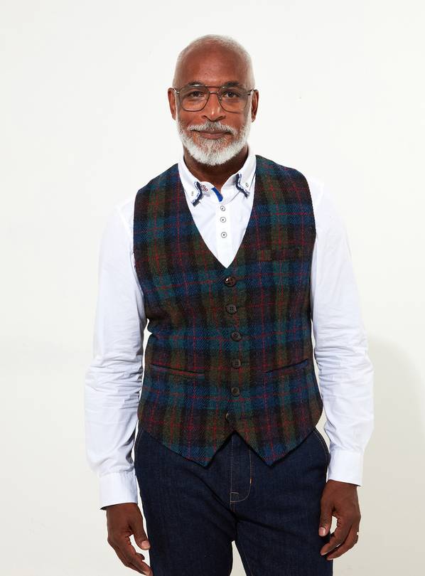 JOE BROWNS Regular Fit Classic Tartan Check Waistcoat Blue 48R