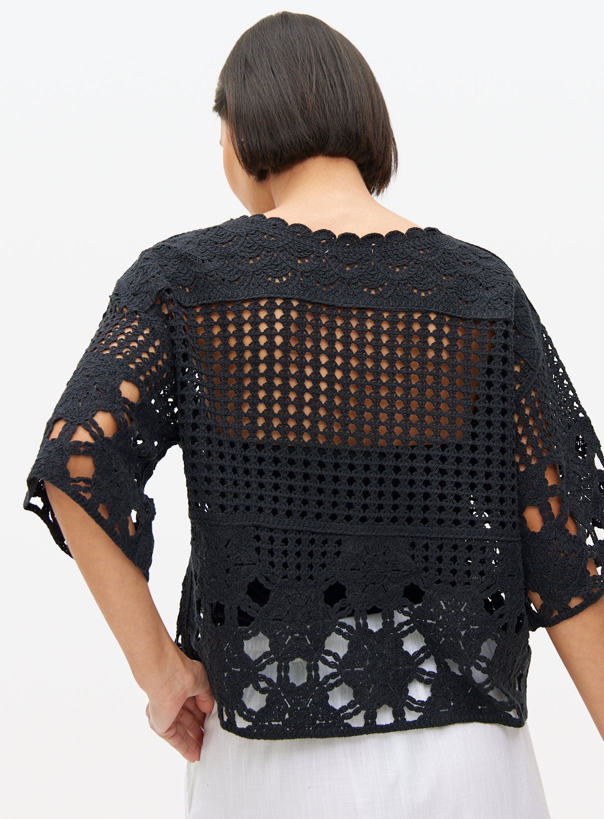 Black Crochet Stitch Boxy Cardigan M - Image 4 thumbnail