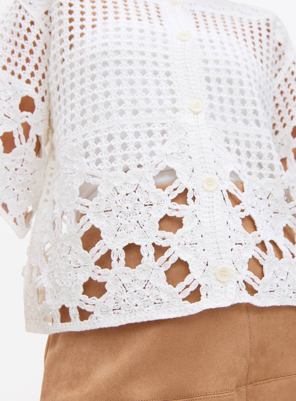 White Crochet Stitch Boxy Cardigan M - Image 2