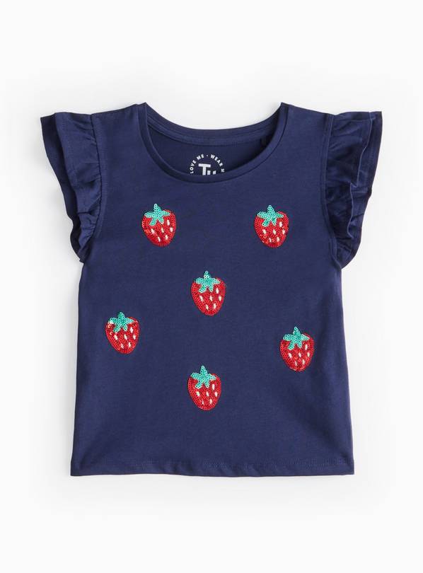 Navy Sequin Strawberry T-Shirt 1-2 years