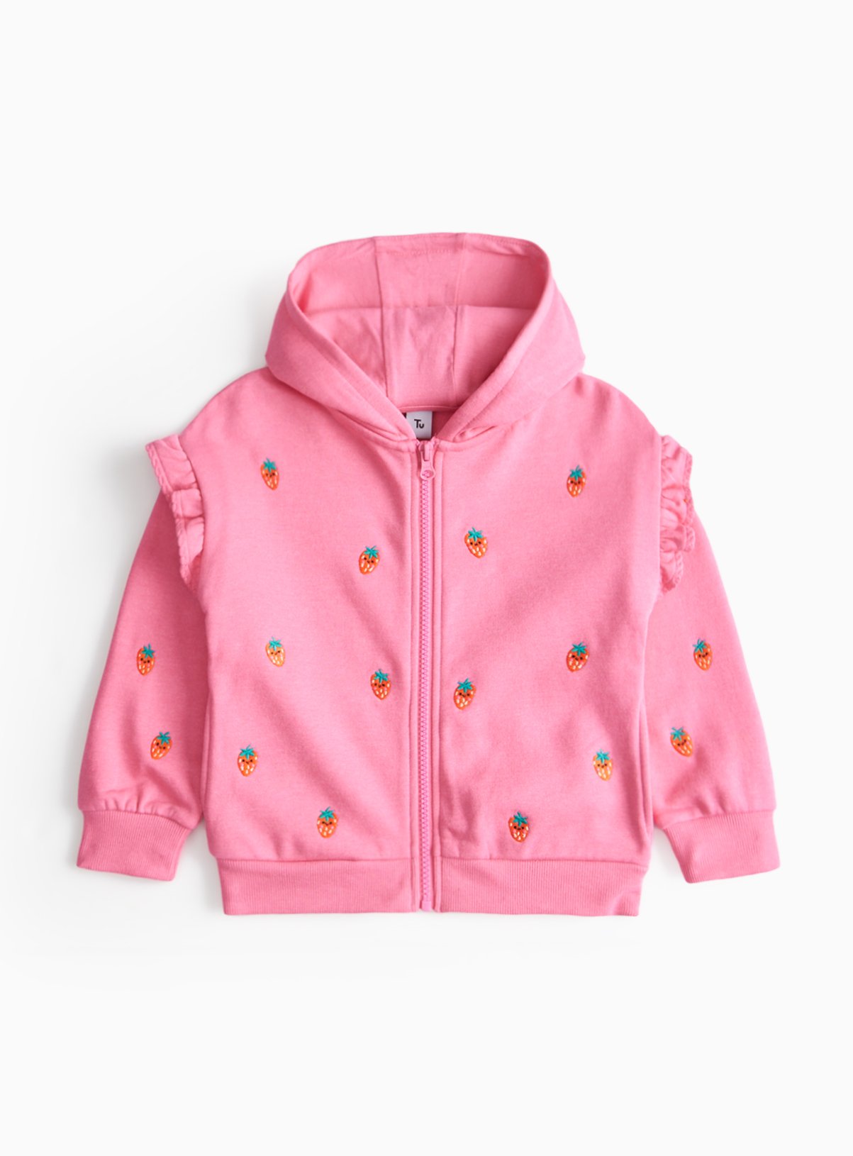 Pink Pink Strawberry Embroidered Zip Through Hoodie (5-6 Years) - Tu by Sainsbury's