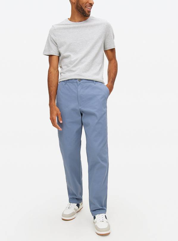 Blue Straight Leg Chino Trousers 34L