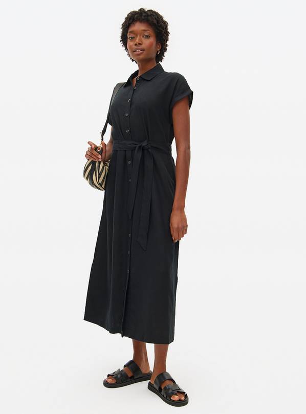 Black Linen Blend Shirt Dress 22