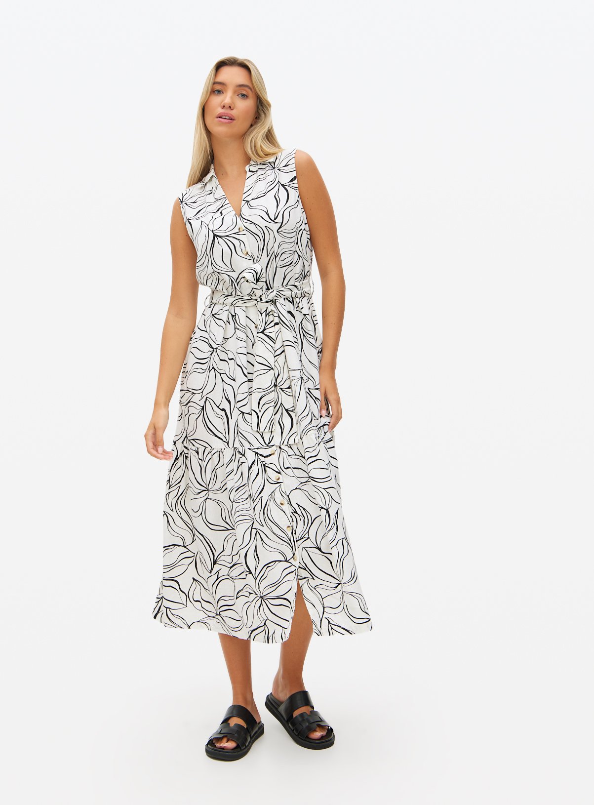 Mono Print Linen Sleeveless Shirt Midi Dress 6 - Image 2 thumbnail