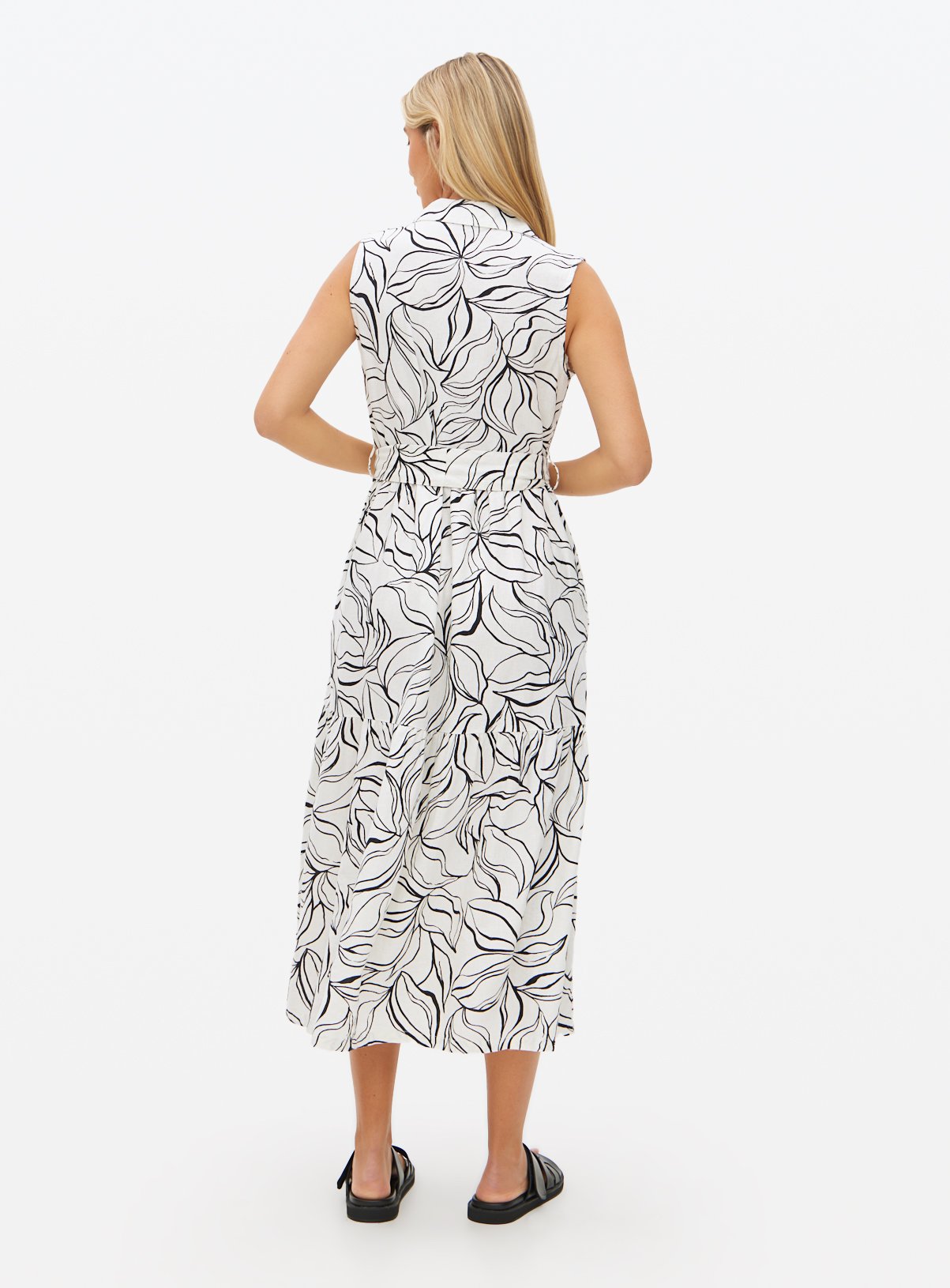 Mono Print Linen Sleeveless Shirt Midi Dress 6 - Image 4 thumbnail