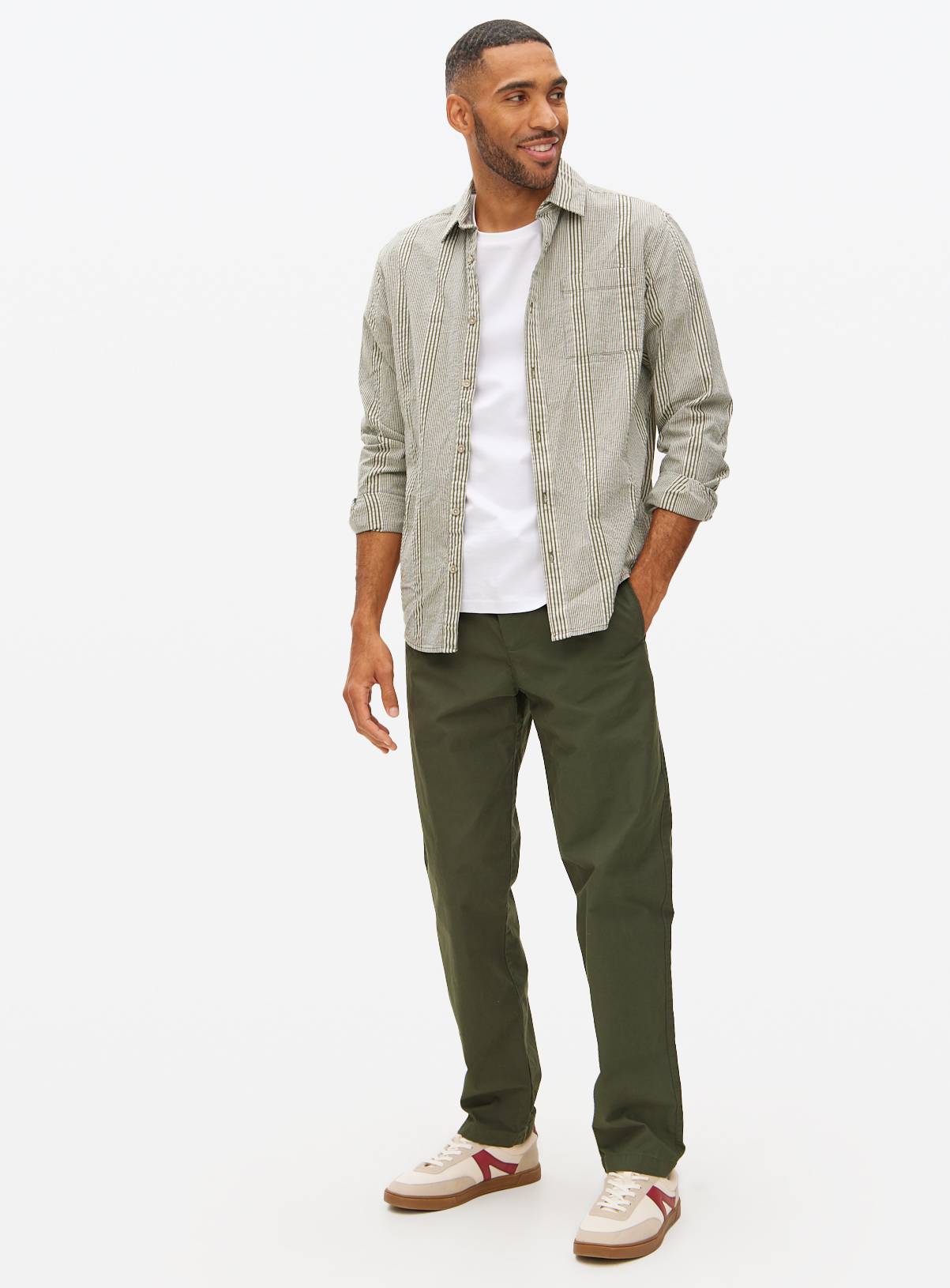 Khaki Pull-On Regular Fit Trousers 42L - Image 1
