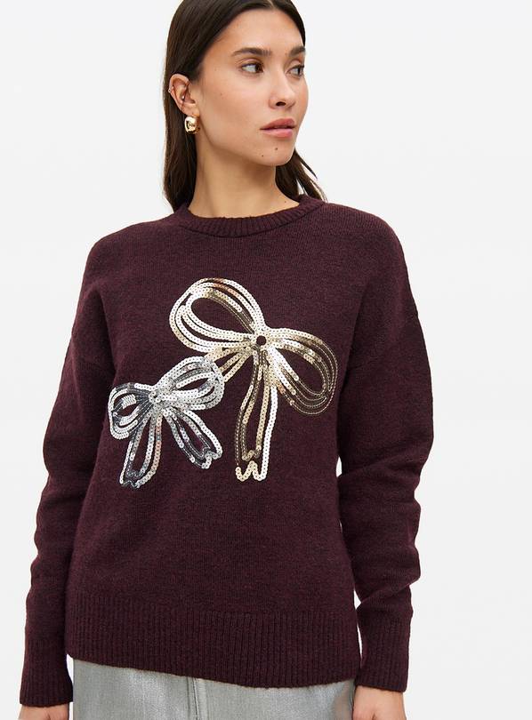 Burgundy Sequin Bow Knitted Jumper 24