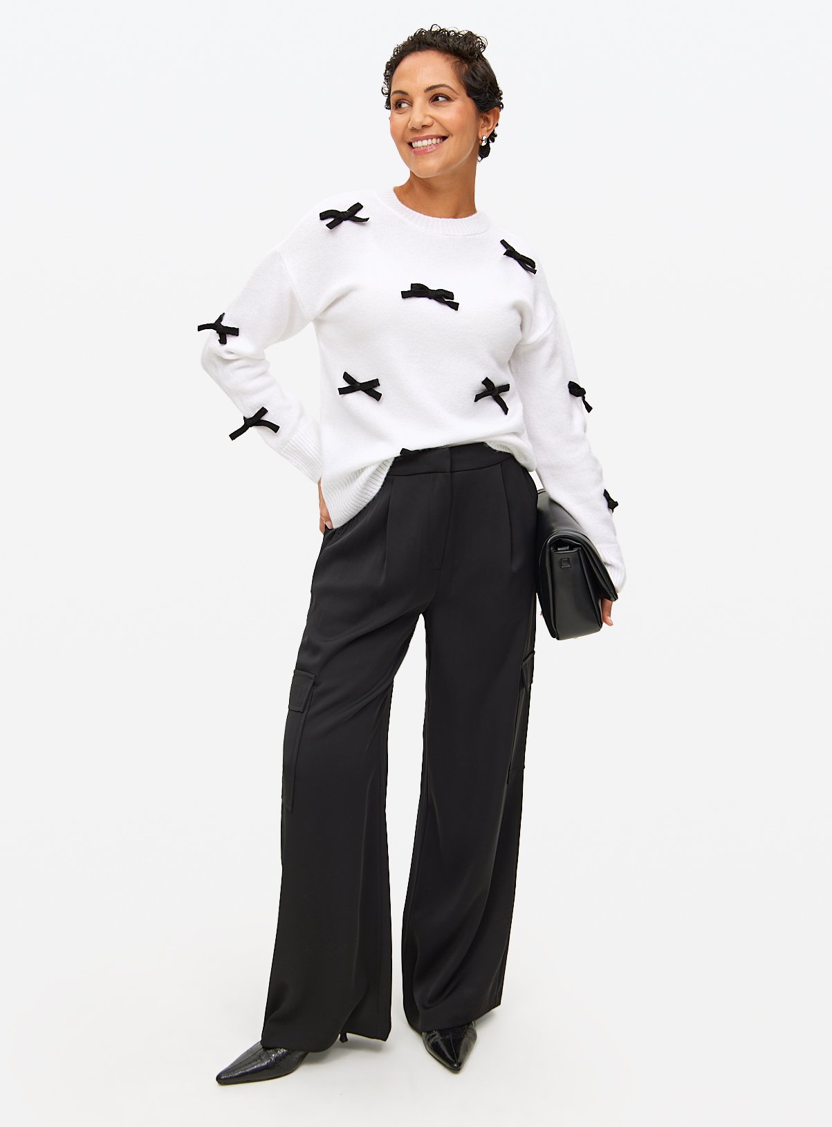 White Knitted Bow Placement Jumper 14 - Image 1 thumbnail