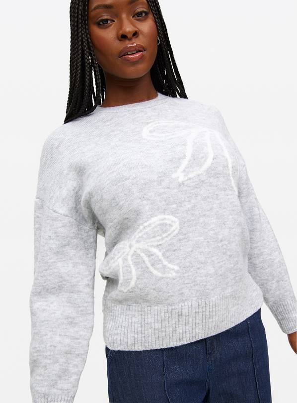Grey Contrast Bow Detail Knitted Jumper 16
