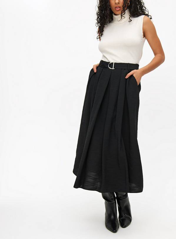 Black Buckle Pleated Full Skirt 8