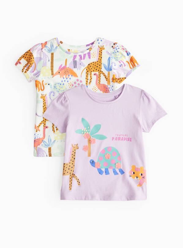 Lilac Safari Animal Print T-Shirt 2 Pack 1-2 years