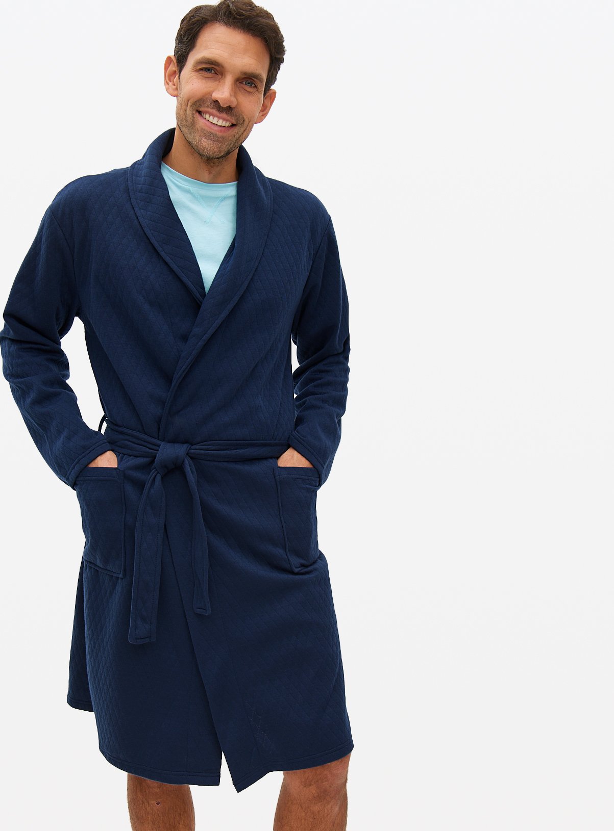 Men's Navy Quilted Dressing Gown